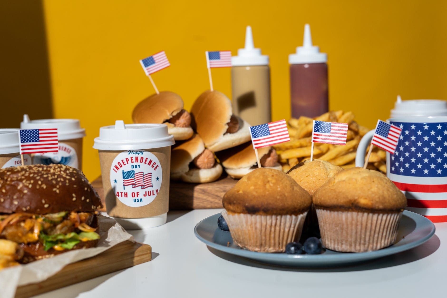 fast food served on table